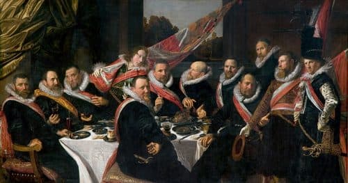 Banquet of the officers of the St George Civic Guard title QS:P1476,en:"Banquet of the officers of the St George Civic Guard "label QS:Len,"Banquet of the officers of the St George Civic Guard "label QS:Lsl,"Banket častnikov čete milice sv. Jurija leta 1616"label QS:Lja,"1616年の聖ゲオルギウス市民警備隊士官の宴会"label QS:Lfr,"Banquet des officiers du corps des archers de Saint-George, Haarlem 1616"label QS:Lnl,"Feestmaal van de officieren van de St. Jorisschutterij"label QS:Les,"Banquete de los arcabuceros de San Jorge de Haarlem"label QS:Lit,"banchetto degli ufficiali della guardia civica di s. giorgio, 1616"label QS:Lde,"Festmahl der Offiziere der St. Georg Schützengilde von Haarlem 1616"label QS:Lca,"Banquet dels arcabussers de Sant Jordi de Haarlem" — Alla Prima