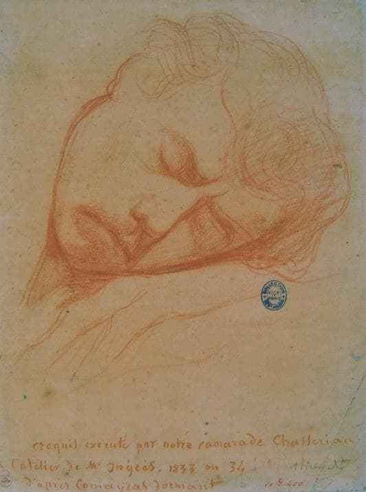 Croquis du visage de Philippe Comairas dormant dans l'atelier d'Ingres — Contour Drawing