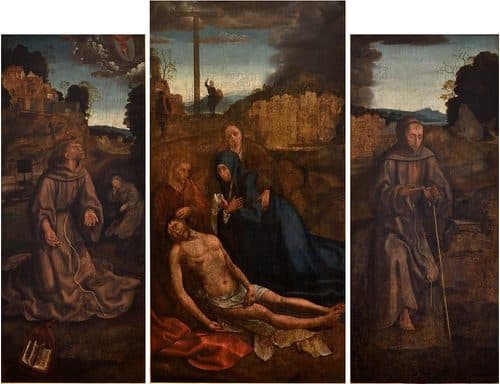 Cook triptychlabel QS:Len,"Cook triptych"label QS:Lpt-br,"Tríptico da Lamentação com Santos Franciscanos"label QS:Lpt,"Tríptico da Lamentação com Santos Franciscanos" — Foreshortening