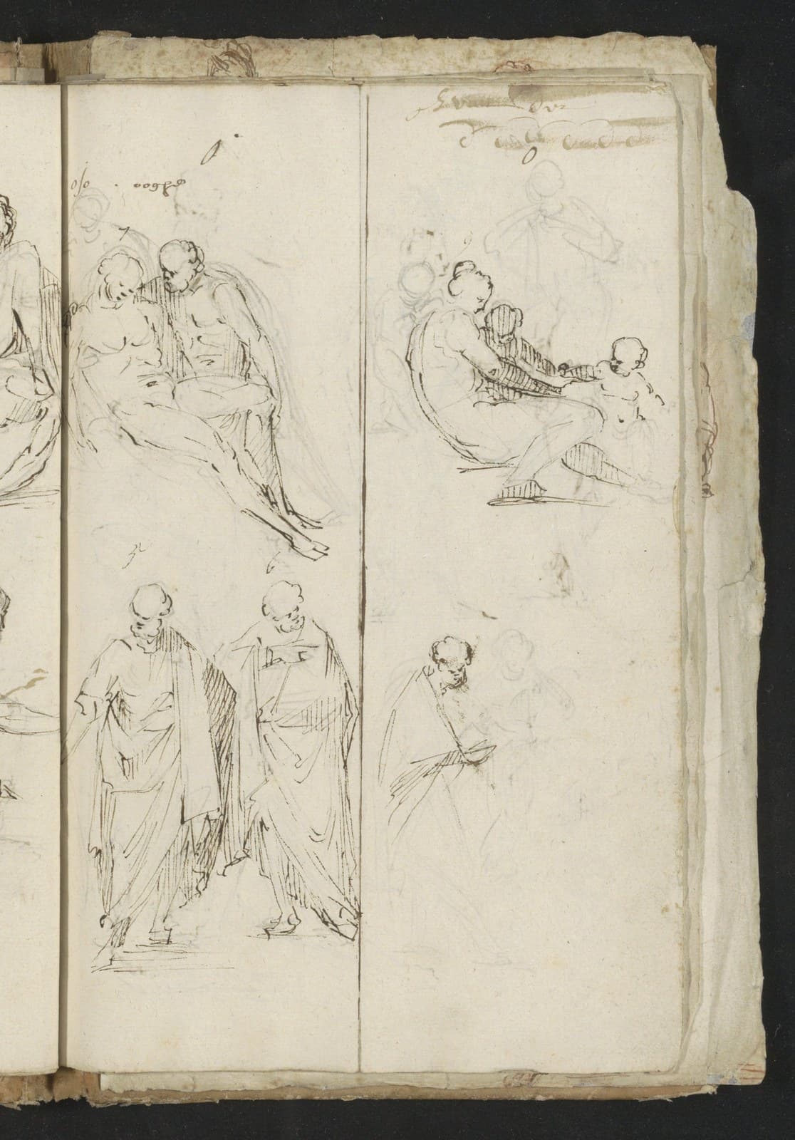 Liefdespaar, mannen in toga en een zittende naakte vrouw met twee putti, RP-T-1905-164-27(R) — Gesture Drawing