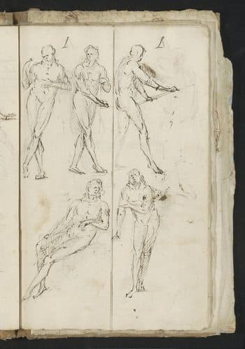 Staande, zittende en leunende naakte mannen, RP-T-1905-164-24(R) — Gesture Drawing