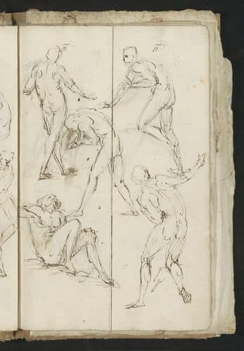Naakte mannen in verschillende zit- en buighoudingen, RP-T-1905-164-26(R) — Gesture Drawing