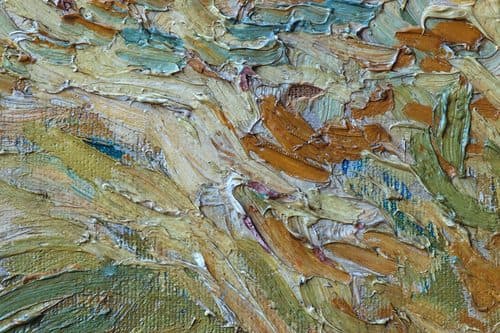 Wheat Field with Cypresses label QS:Len,"Wheat Field with Cypresses" — Impasto