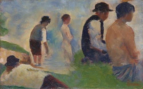 Study for 'Bathers at Asnières' title QS:P1476,en:"Study for 'Bathers at Asnières' "label QS:Len,"Study for 'Bathers at Asnières' "label QS:Lde,"Badende in Asnières (Studie II)" — Pointillism
