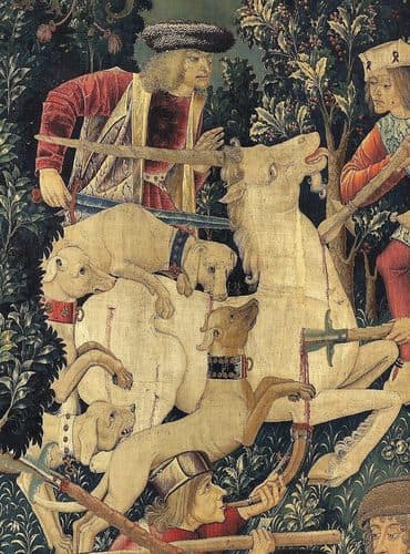 The Unicorn is Killed and Brought to the Castle (from the Unicorn Tapestries) – 467641 (cropped08) — Tapestry Weaving