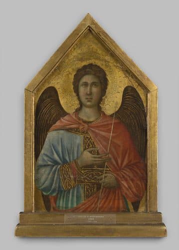 Dutch:  Paneelschildering "Engel" tempera op hout door Duccio di Buoninsegna, circa 1308-1311, Siena Angeltitle QS:P1476,nl:"Paneelschildering "Engel" tempera op hout door Duccio di Buoninsegna, circa 1308-1311, Siena "label QS:Lnl,"Paneelschildering "Engel" tempera op hout door Duccio di Buoninsegna, circa 1308-1311, Siena "label QS:Lit,"Angelo"label QS:Len,"Angel"label QS:Lde,"Engel" — Tempera