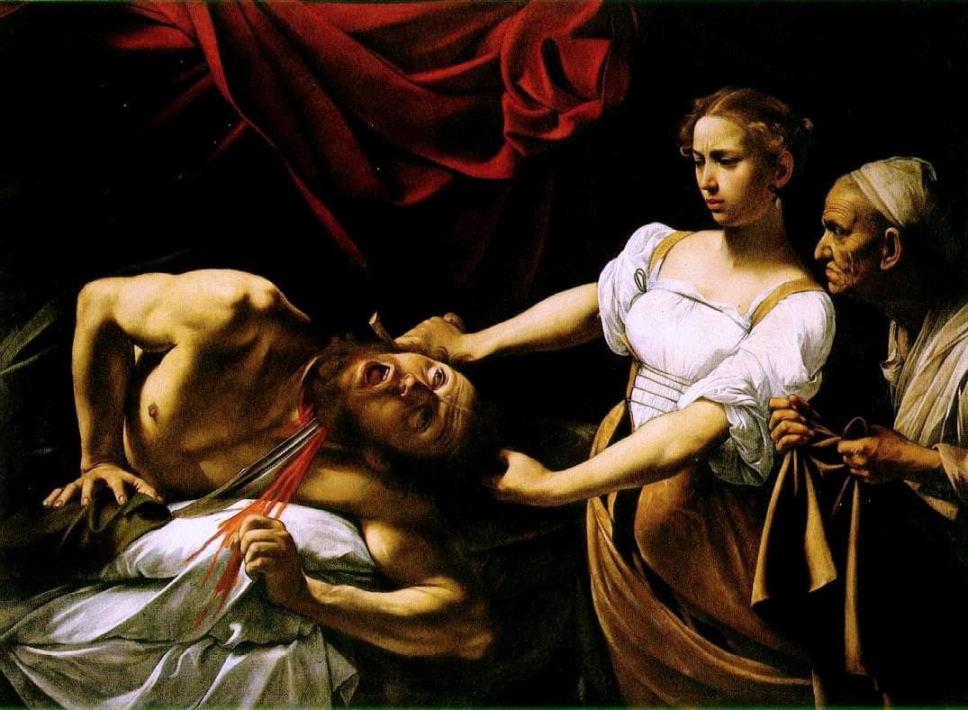 Italian:  Giuditta che taglia la testa a OloferneJudith Beheading Holofernestitle QS:P1476,it:"Giuditta che taglia la testa a Oloferne"label QS:Lit,"Giuditta che taglia la testa a Oloferne"label QS:Len,"Judith Beheading Holofernes" — Tenebrism