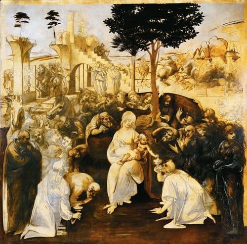 Adoration of the Magi NOTE: the higher resolution file that has supposedly "superseded" this one is so dark that the details cannot be seen and it is useless in articles. This file is in use. DO NOT DELETE. — Underpainting