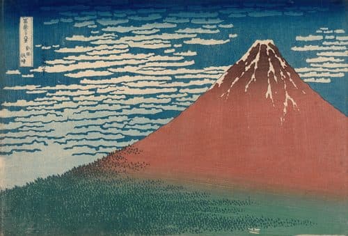 Fine Wind, Clear Weather (Gaifū kaisei), also known as Red Fuji, from the series Thirty-six Views of Mount Fuji (Fugaku sanjūrokkei)title QS:P1476,en:"Fine Wind, Clear Weather (Gaifū kaisei), also known as Red Fuji, from the series Thirty-six Views of Mount Fuji (Fugaku sanjūrokkei)"label QS:Len,"Fine Wind, Clear Weather (Gaifū kaisei), also known as Red Fuji, from the series Thirty-six Views of Mount Fuji (Fugaku sanjūrokkei)" — Woodcut