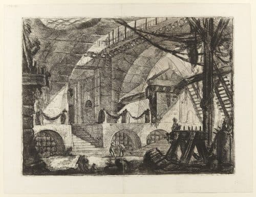 Le Carceri d'Invenzione, plate XII: The Sawhorselabel QS:Lfr,"Le Carceri d'Invenzione, planche XII : Le Chevalet"label QS:Len,"Le Carceri d'Invenzione, plate XII: The Sawhorse"label QS:Lde,"Le Carceri d'Invenzione, Platte XII: Der Sägebock"label QS:Lnl,"De zaagbok" — Etching